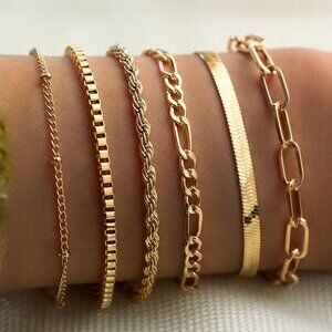 Gold Multi‎ Layered Adjustable Chain Bracelet Set